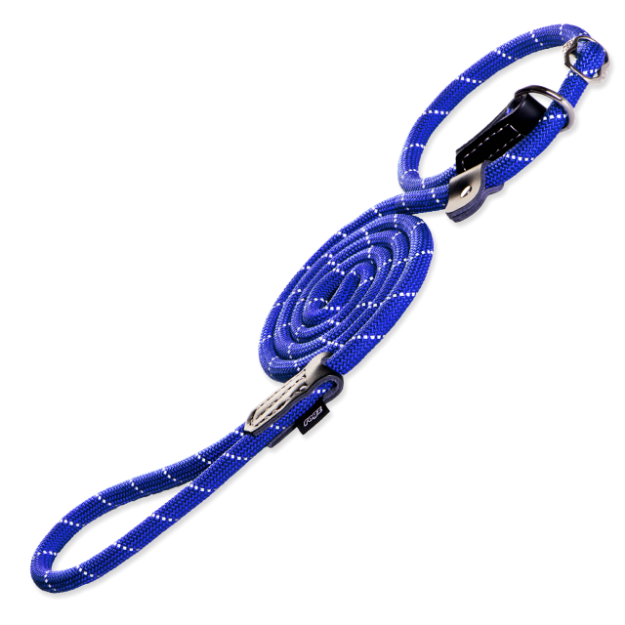 Vodítko ROGZ Rope se stahovacím obojkem 2v1 modré M 