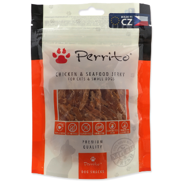 Zobrazit detail produktu - Pochoutka PERRITO Chicken & Seafood Jerky 100g Pochoutka PERRITO Chicken & Seafood Jerky 100g