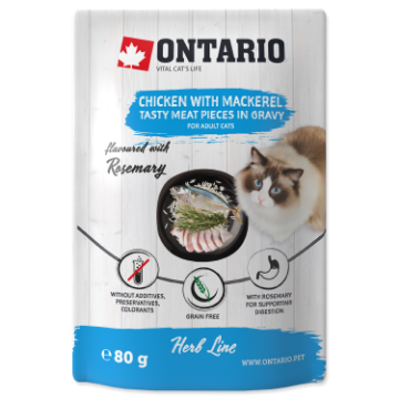 Zobrazit detail produktu - Kapsička ONTARIO Cat Herb - Chicken with Mackerel, Rice and Rosemary 80g Obrázek Kapsička ONTARIO Cat Herb - Chicken with Mackerel, Rice and Rosemary 80g