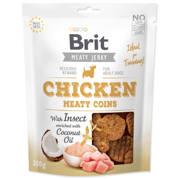 Obrázek Snack BRIT Jerky Chicken with Insect Meaty Coins  200g 