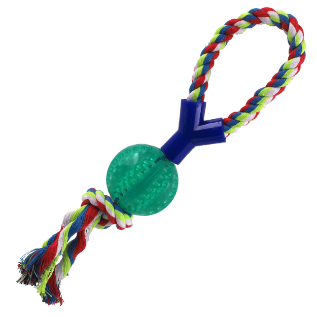 Obrázek Hračka DOG FANTASY DENTAL MINT míček házecí s provazem Y zelený 7x40cm