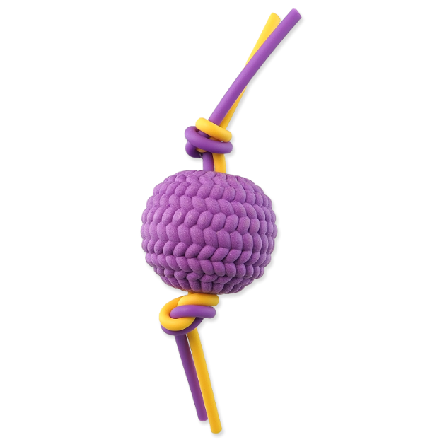 Obrázek Hračka DOG FANTASY míček + flexi lana TPR pěna fialový 22x6,5x6,5cm