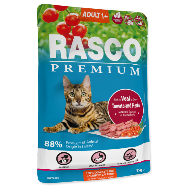 Obrázek Kapsička RASCO Premium Cat Pouch Adult, Veal, Hearbs 85 g