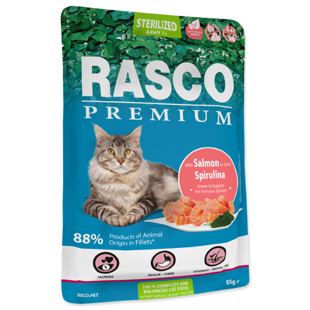 Obrázek Kapsička RASCO Premium Cat Pouch Sterilized, Salmon, Spirulina 85 g
