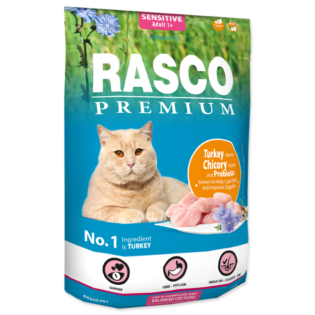 Obrázek RASCO Premium Cat Kibbles Sensitive, Turkey, Chicory, Root Lactic acid bacteria 400 g