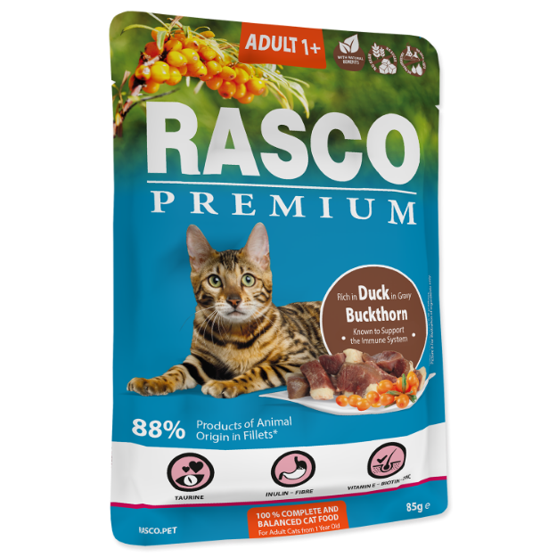 Obrázek Kapsička RASCO Premium Cat Pouch Adult, Duck, Buckthorn 85 g