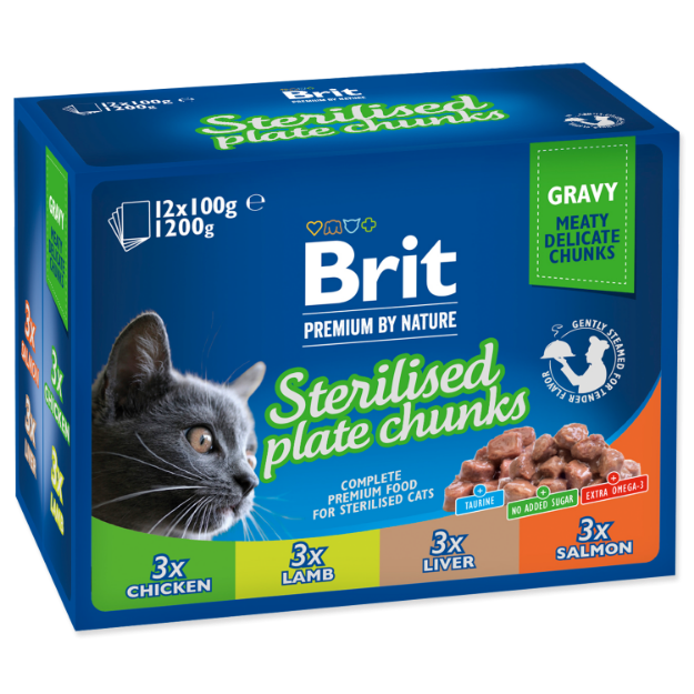 Obrázek BRIT Premium by Nature for Cats STERILISED PLATE CHUNKS 12x  100 g