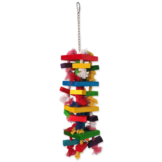 Obrázek Hračka BIRD JEWEL závěsná barevná - s provazy a dřívky  54 cm